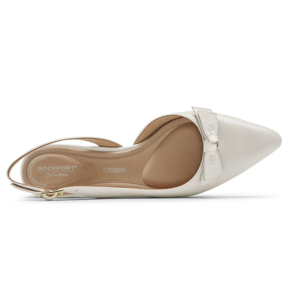 Zapatos De Tacones Rockport Mujer Mexico - Total Motion Gracie Bow Slingback Blancos - BYHGT4067